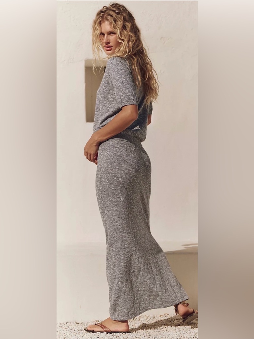 NWT FREE PEOPLE FREE EST ISABELLA SWEATER SKIRT SET STEEL GREY